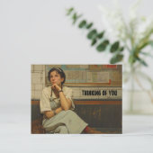 CARTE POSTALE RÉTRO FEMME VOUS PENSANT À VOUS (Debout devant)