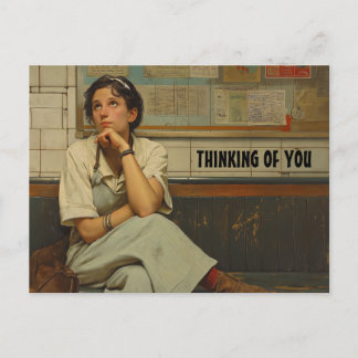 CARTE POSTALE RÉTRO FEMME VOUS PENSANT À VOUS