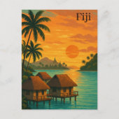 Carte Postale Retro Fiji Tropical Ocean Bungalows Vue coucher de (Devant)