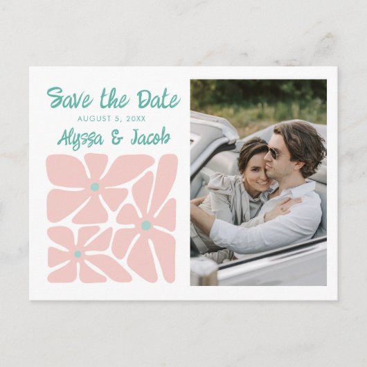 Carte Postale Retro Floral Photo Wedding Save the Date (Devant)