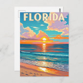 Carte Postale Retro Florida Beach : Illustration Sunset Getaway (Devant / Derrière)
