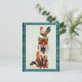 CARTE Postale RETRO FOX & ROOSTER (Debout devant)