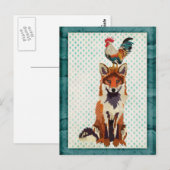 CARTE Postale RETRO FOX & ROOSTER (Devant / Derrière)