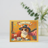 Carte Postale Retro Fun Chat et Anniversaire de Gâteau (Debout devant)