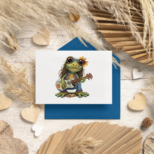 Carte Postale Retro Funny Hippie Frog Porter du verre Jouer Pian
