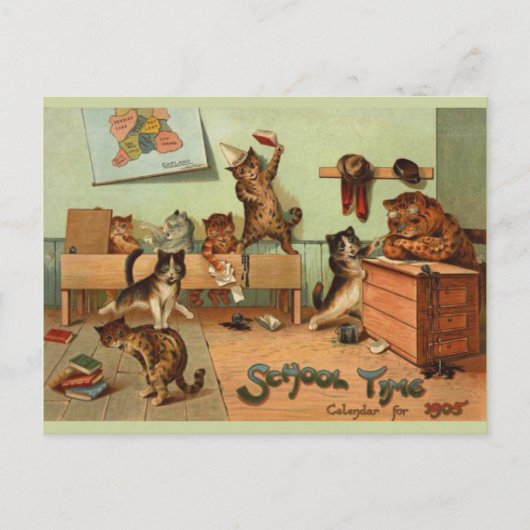 Carte Postale Retro Funny School Time Chats anthropomorphes (Devant)
