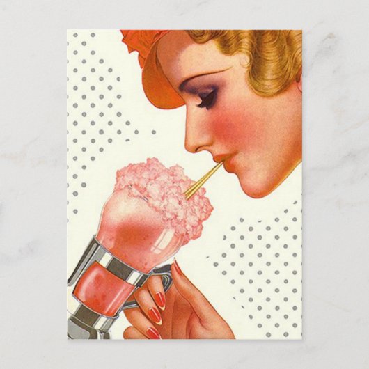 Carte postale Retro Gal élégant avec Soda Fontaine (Devant)
