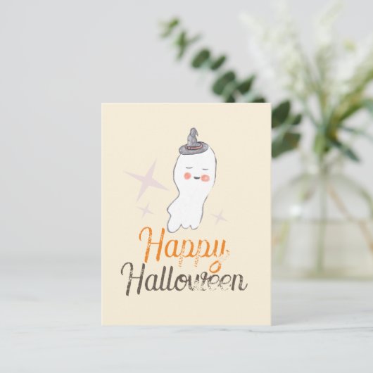 Carte Postale Retro Ghost Doodle Design Halloween (Debout devant)