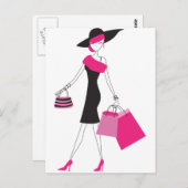 Carte Postale Retro Girly Paris Shopping (Devant / Derrière)