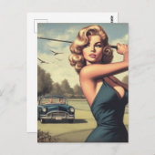 Carte Postale Retro Golf Girl (Devant / Derrière)