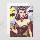 Carte Postale Retro Goth Vampire Pin-up (Devant / Derrière)