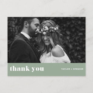 Carte Postale Retro Gras Typographie Sage Vert Mariage Merci