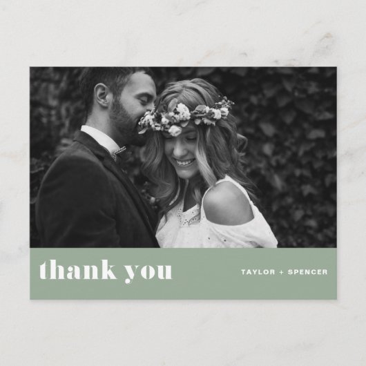Carte Postale Retro Gras Typographie Sage Vert Mariage Merci (Devant)