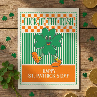 Carte Postale Retro Green Orange Walking Shamrock St Patrick