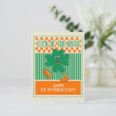 Carte Postale Retro Green Orange Walking Shamrock St Patrick (Debout devant)