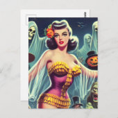 Carte Postale Retro Halloween fille (Devant / Derrière)