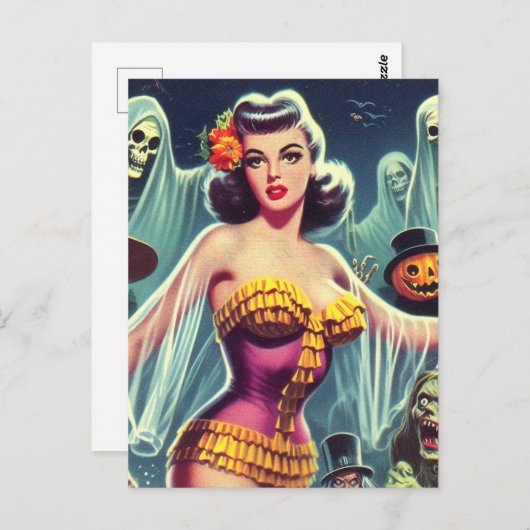 Carte Postale Retro Halloween fille (Devant / Derrière)