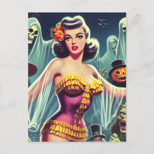 Carte Postale Retro Halloween fille (Devant)