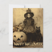 Retro Halloween fille déplaisante avec chat noir