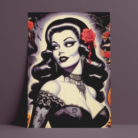 Carte Postale Retro Halloween Goth Pin-up