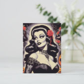 Carte Postale Retro Halloween Goth Pin-up (Debout devant)