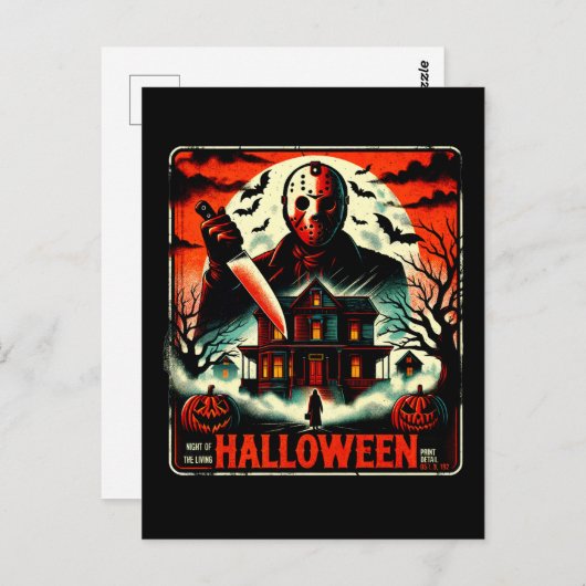 Carte Postale Rétro Halloween Horror Night 80s Slasher Vibes (Devant / Derrière)
