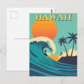 Carte Postale Rétro Hawaii Surfant sur le Coucher de Soleil et V (Devant / Derrière)