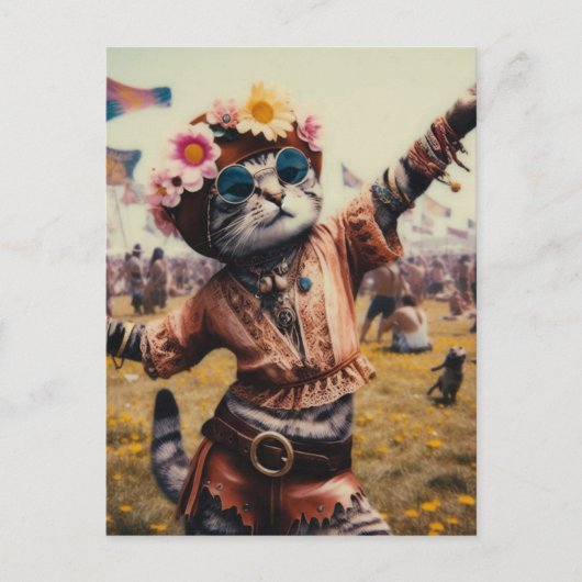 Carte postale Retro Hippie Kitty (Devant)