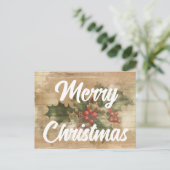 Carte Postale Retro Holly Grunge Joyeux Noël (Debout devant)