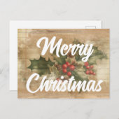 Carte Postale Retro Holly Grunge Joyeux Noël (Devant / Derrière)