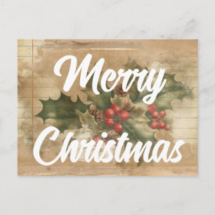 Carte Postale Retro Holly Grunge Joyeux Noël