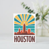 Carte Postale Retro Houston Skyline Sunset Graphisme (Debout devant)