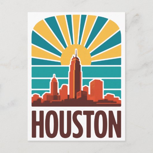 Carte Postale Retro Houston Skyline Sunset Graphisme (Devant)