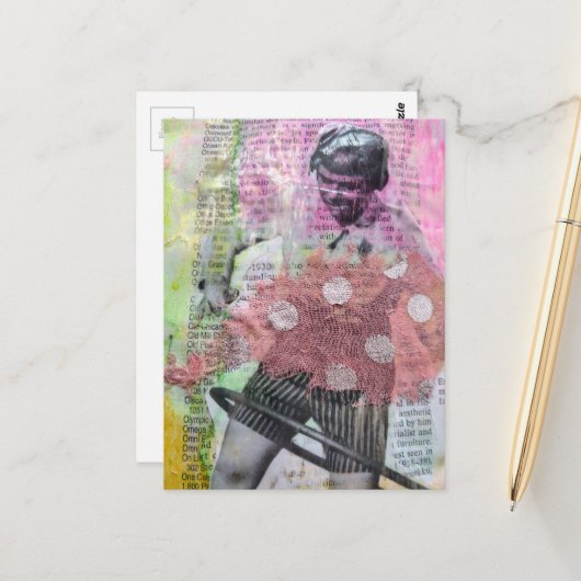 Carte Postale Retro Hula Dance Mixed Media Collage (Devant/Arrière en situation)