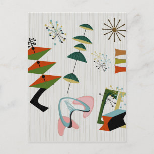 Carte Postale Rétro inspiré de l'ère Eames atomique