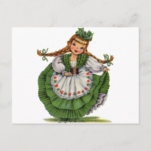 Carte Postale Retro Irish Doll dancer with plaits take a bow (Devant)
