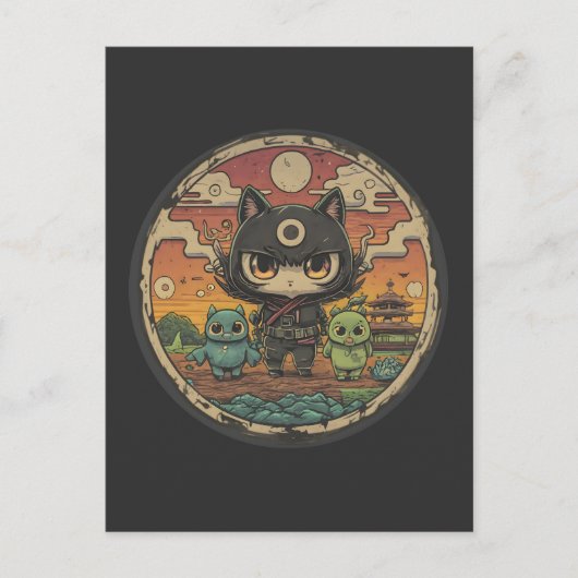 Carte Postale Retro Island Pals : équipage de chat Ninja (Devant)
