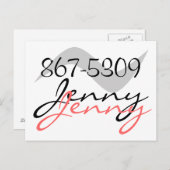 Carte postale Retro Jenny 867-5309 pour un bon app (Devant / Derrière)