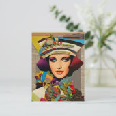 Carte Postale Retro Lady Colorful Média mixte Collage Abstrait (Debout devant)