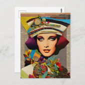 Carte Postale Retro Lady Colorful Média mixte Collage Abstrait (Devant / Derrière)