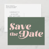 Carte Postale Retro les années 70 typographie rose et vert Enreg (Devant / Derrière)