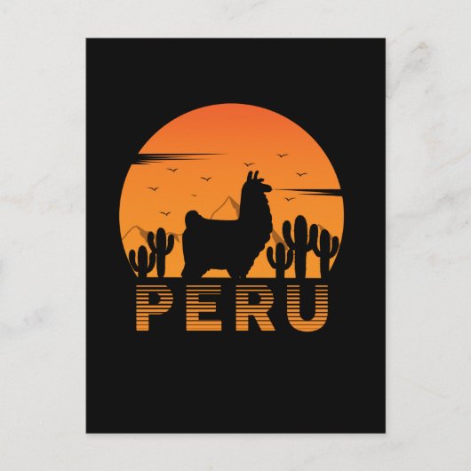 Carte Postale Retro Llama Pérou Cactus Coucher de soleil (Devant)