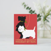 Carte Postale Retro Londres et Glasgow en train, chiens terriers (Debout devant)