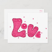 Carte Postale Retro Love Rose Fuchsia Vintage Hippy (Devant / Derrière)