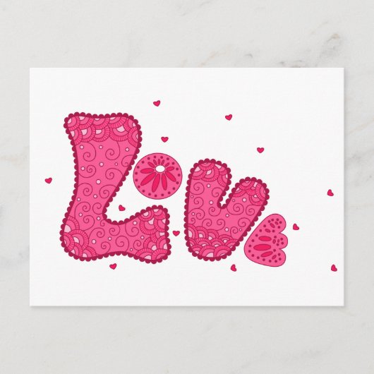 Carte Postale Retro Love Rose Fuchsia Vintage Hippy (Devant)