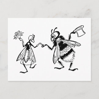 Carte Postale Rétro mariage drôle mignon noir et blanc vintage