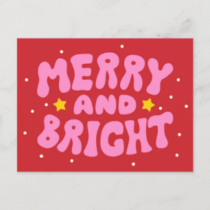 Carte Postale Retro Merry et Bright Holiday Design