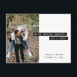 Carte Postale Retro Moderne Étiquette Maker Enregistrer la date<br><div class="desc">Une façon amusante de ramener le texte blanc emblématique du réalisateur étiquette rétro sur des bandes noires avec cette carte postale Save Our Date faire-part! Partagez une photo de vous deux avec un message rapide à votre famille et vos amis. Simple mais différent pour tous les amateurs de étiquette !...</div>