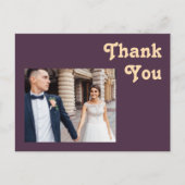 Carte Postale Rétro moderne | Mariage photo violet foncé Merci (Devant)