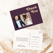 Carte Postale Rétro moderne | Mariage photo violet foncé Merci